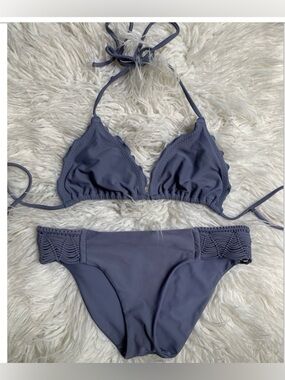 Luli Fama Cosita Buena Wavey Triangle Bikini Swimsuit Slate S/M